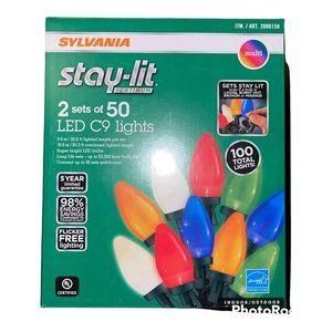 Sylvania Stay-Lit Platinum Multicolor LED C9 Lights - 2 Sets Of 50 = 100 Lights